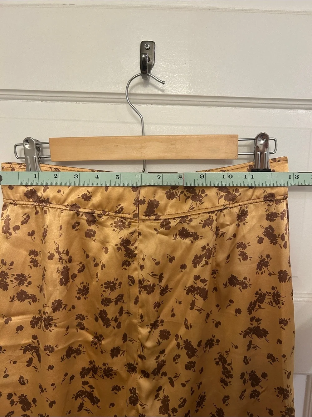 Zara gold / brown floral satin midi skirt with side slit